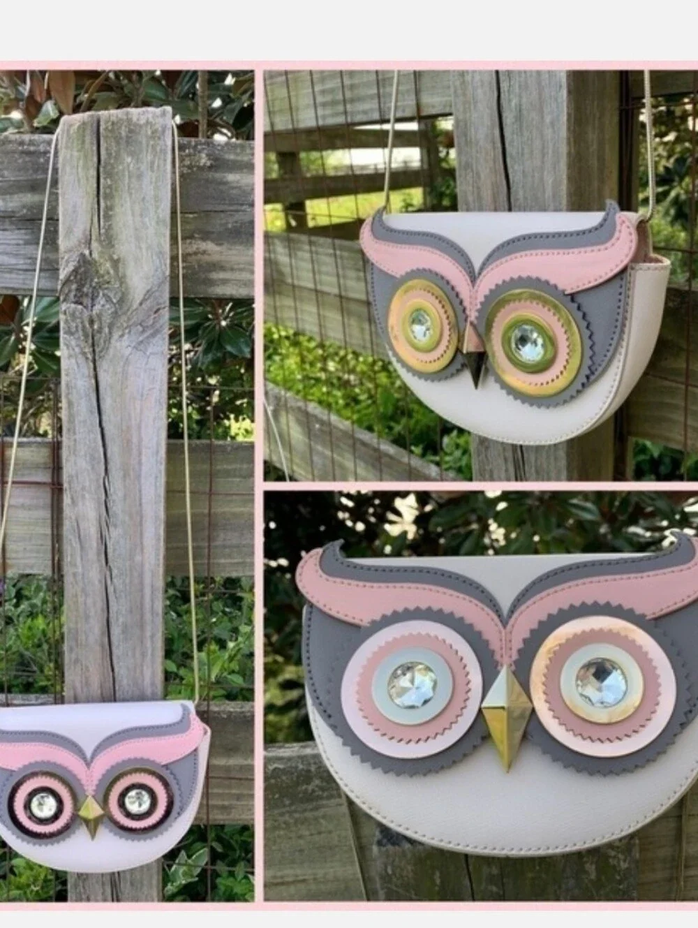 Kate Spade Chic Owl Crossbody Bag - Pink, Gray & White EUC